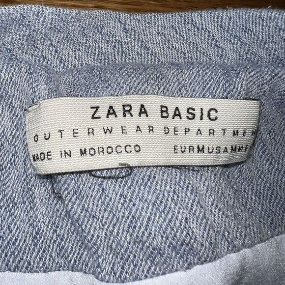 Zara Basic M Light Blue Linen Blend Lined 3/4 Sleeve Jacket - Picture 3 of 5